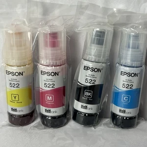 NEU 4er Pack Epson Druckertinte 522 Schwarz, Cyan, Magenta, Gelb Mindesthaltbarkeitsdatum 28.10. - Bild 1 von 2