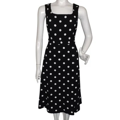 DKNY Dress, 12, Black/White Polka Dot, Sleeveless, Square neck, Midi, Back Zip - Image 1 of 4
