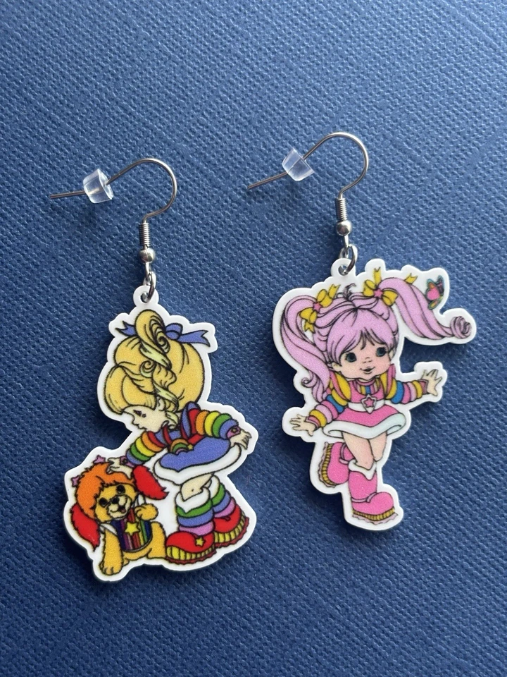 Mismatched Rainbow Brite Style Character Resin Earrings, Surgical Steel Hooks - image 1 of 1