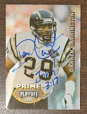 DARREN CARRINGTON AUTOGRAPHED 1995 PLAYOFF PRIME FOOTBALL CARD # 106 CHARGERS - Image 1 of 4