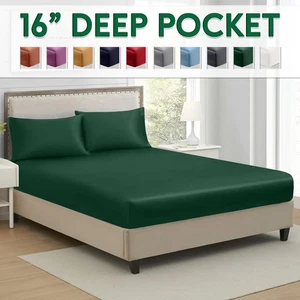 Extra Deep Fitted Sheet 16" Deep Pocket Microfiber Mattress Cover Queen King - Picture 1 of 63