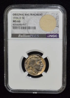 1936-D NGC MS66 5C Buffalo Nickel Original Bag Fragment - Image 1 of 4