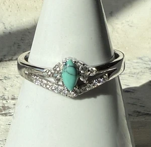 Anillo de diamantes con piedras preciosas turquesa natural talla 10 estampado de plata de ley 925 - Imagen 1 de 6