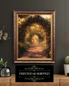 Enchanted Garden Path Violet Flowers Romantic Stone Archway Fantasy Art Print - Picture 1 of 5