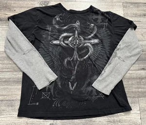 Y2K MMA Elite Langarmshirt Erwachsene XL Schlangen gekreuzte Flügel schwarz & grau 2000’s - Bild 1 von 10