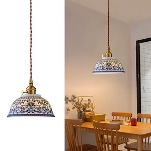 7in Ceramic Pendant Light, Chinese Blue and White Porcelain Pendant Light fix... - Picture 1 of 7