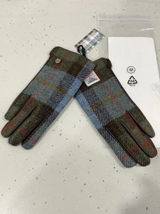 Islander Chestnut Blue Herringbone Harris Tweed Ladies Gloves, Leather, Medium - Foto 1 di 7