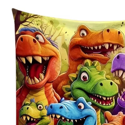 Niedliche lächelnde Dinosaurier-Decke aus Flanell mit HD-Digitaldruck, weiche,  - Bild 1 von 4