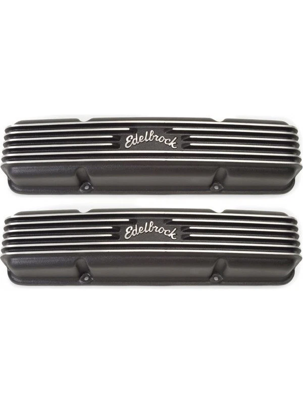Edelbrock Valve Covers Classic Series Stock Height Aluminium Black Finne (41453) - Image 1 of 4