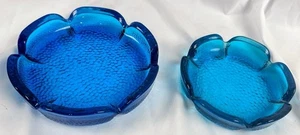 Vintage Aqua Kobaltblau Glas Aschenbecher Lotus Blütenblatt Kieselbasis Anchor Hocking Menge 2 - Bild 1 von 8
