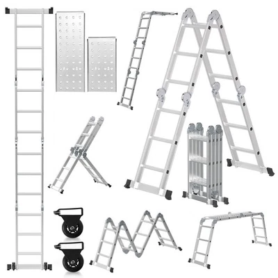 Klappleiter Leiter 150kg Sprossenleiter Ausziehbar Teleskopleiter 4x3/4x4/4x5 - Bild 1 von 4