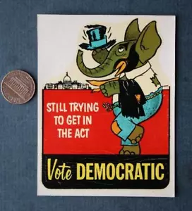 1960er Jahre Demokrat JFK / LBJ Era unbenutzt bunt Cartoon GOP Elefant Aufkleber SÜSS---- - Bild 1 von 1