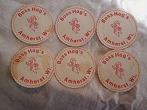 6-BOSS HOG'S COASTERS Amherst Wisconsin,pig,swine,boss hogg,wi,dukes - Picture 1 of 2
