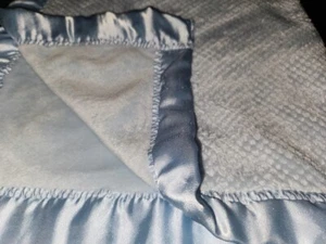 Bright Future Blue Baby Blanket 3D Textured Waffle Satin Nylon Trim Plush Soft - Picture 1 of 17
