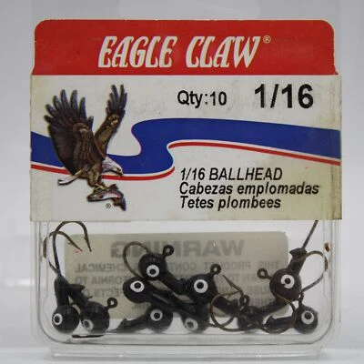 Gabaritos de cabeça de bola Eagle Claw preto pacote com 10 1/16 JB04116A - Imagem 1 de 2