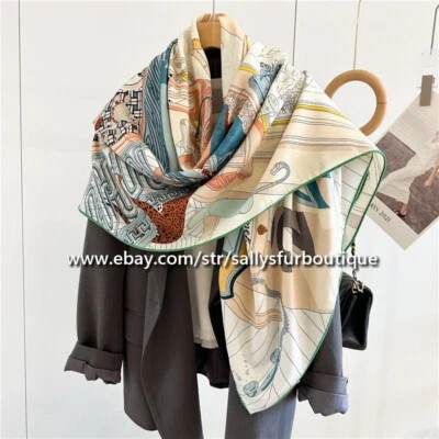 Sallys 70% Cashmere 30% Silk Stole Room Horse Print Double Face Scarf Shawl 53" - Image 1 of 4