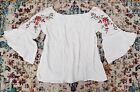 Umgee Boho Gypsy Off Shoulder Embroidered Lace Bell Sleeve Top Blouse Shirt Xl