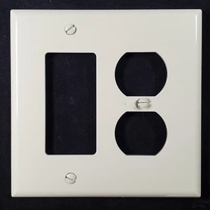 Ivory 1-Decorator 1-Receptacle 2-Gang Unbreakable Wallplate Cooper PJ826V - Picture 1 of 5