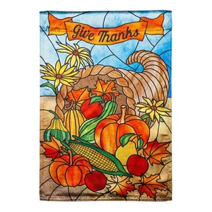 Stained Glass Cornucopia 14LU11005 Evergreen LUSTRE Garden Flag 12.5” x 18” - Picture 1 of 2