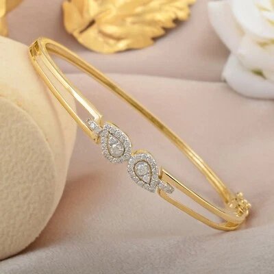 Pave Lab Grown CVD Diamond Bangle Bracelet Gift 18k Yellow Solid Gold 0.40 Ct - Image 1 of 4
