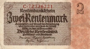 Genuine 2 Rentenmark from 1937 German 3. reich banknote fine con !!!!! - Picture 1 of 2