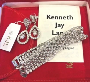Vintage KJL Kenneth Jay Lane Pearl Drop Silver Tone Earrings and Bracelet - Picture 1 of 5