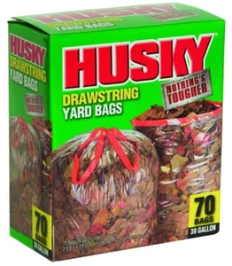 Husky HK39DS070C-M Drawstring Yard Bag, 39 gal Capacity, Clear, 70 Bags - Picture 1 of 1