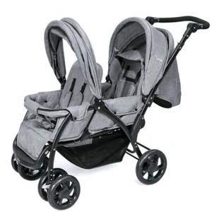 Travel Outdoor Double Baby Stroller Foldable Front &Back Seats Pushchair Gray - Picture 1 of 8