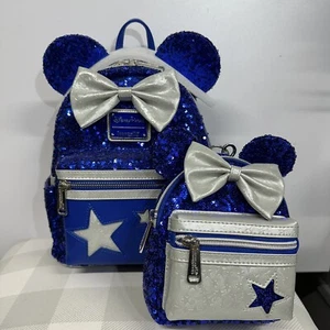 NWT Loungefly Disney Parks Make A Wish Mini Backpack and Wristlet Blue Stars - Picture 1 of 14