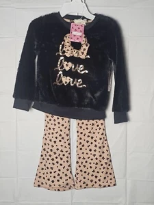 NWT Btween" LoveLoveLove" Girls Outfit Sz 6 Animal Print Black/Beige w/Scrunchy - Picture 1 of 5