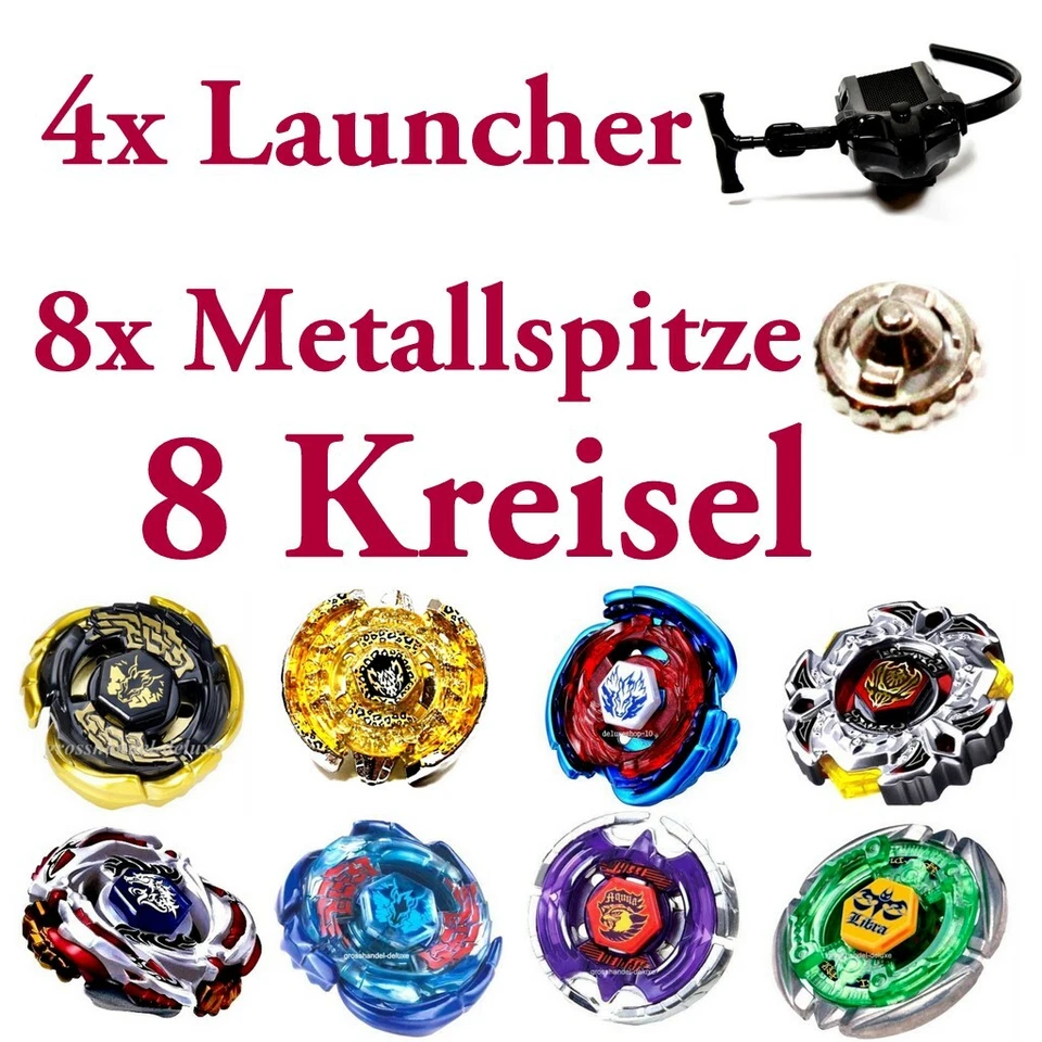 ZUFALL 8er-Set + 4 Launcher Kreisel für Beyblade Metal Fusion Arena 4D Master