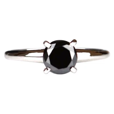 Кольцо с одним натуральным черным бриллиантом из настоящего белого золота 14 карат 1,80 карата - Изображение 1 из 4