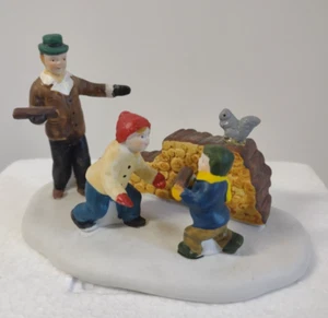 Vintage Lemax Winter Preparations Man Children Stack Wood Village Figurine 1997 - Picture 1 of 9