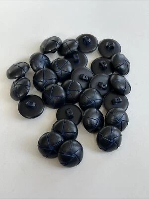 27 VINTAGE Navy Blue DOME WOVEN LEATHER-LIKE MOLDED 3/4” BUTTONS Faux Leather - Image 1 of 4