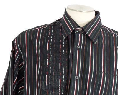 Men's Embroidered Shirt Size 3XL Classic Fit Multicolor Striped Long Sleeve - Image 1 of 4