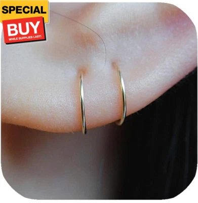 Pendientes de aro pequeños rellenos de oro de 14K para nariz de cartílago, pequeño piercing delgado de 7 mm H Foto 1 de 4