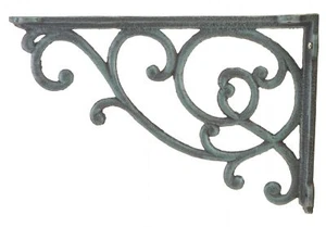 Wall Shelf Bracket Decorative Cast Iron Brace Ornate Vine Verdigris 12.375" Deep - Picture 1 of 2