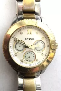 WATCH WOMEN'S FOSSIL CHRONOGRAPHIC GOLD DESIGN AROUND THE WATCH WITH NUMBERS BRA - Picture 1 of 3
