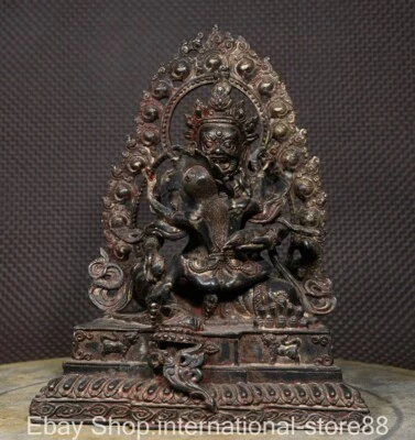 9.6" Old Chinese Buddhism Brass Gilt Mahakala Wrathful Deity Buddha Statue - Image 1 of 4