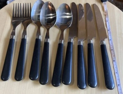 (9) Horquillas Gibson negras con mango de plástico para picnic cubiertos de acero inoxidable 7-5/8 pulgadas Foto 1 de 4