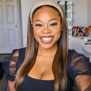 Long Straight Brown Blonde Mixed Fiber Headband Wig Heat Safe Natural Fashion - Picture 1 of 15