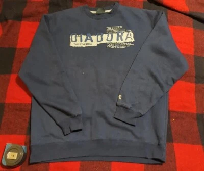 Moletom vintage anos 90 Diadora gola redonda logotipo centro grande M Tackle the World azul - Imagem 1 de 4