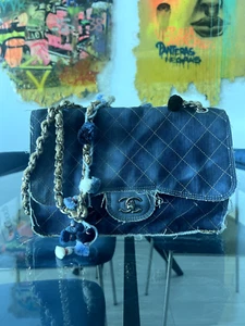 Authentic Limited Edition Chanel Paris Dubai Pom Pom Denim Flap bag - Picture 1 of 22