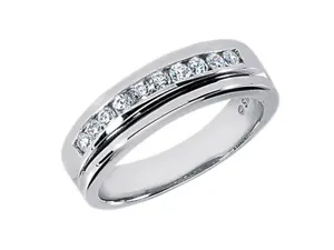 Genuine 0.5Ct Round Cut Mens Wedding Band Ring 950 Platinum H SI2 Channel Set - Picture 1 of 3