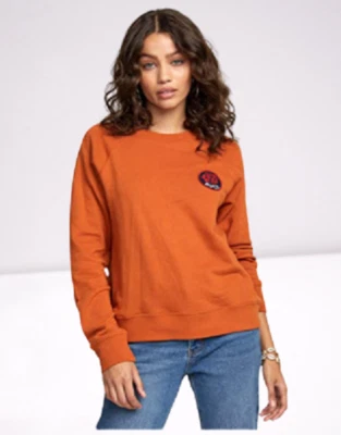 RVCA  Women's Dynasty Pullover Crew Neck Sweatshirt Dark Orange Large - Image 1 of 2