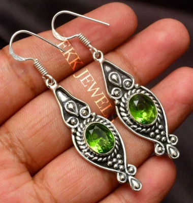 Peridot Earring Gemstone 925 Sterling Silver Handmade Jewelry Earring 2.10" - Image 1 of 4