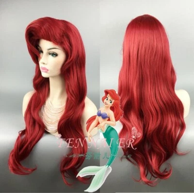 Peruca de cabelo Princesa A Pequena Sereia Ariel cosplay Disney vermelho encaracolado - Imagem 1 de 4
