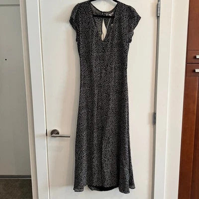 New Reformation Wellfleet Dress Black V-Neck Cutout Zip Slit Short Sleeve Sz 12 - Image 1 of 4