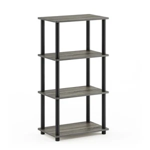 Furinno Turn-N-Tube No Tool Storage Shelf French Oak Gray/Black 4 Tier - Picture 1 of 1