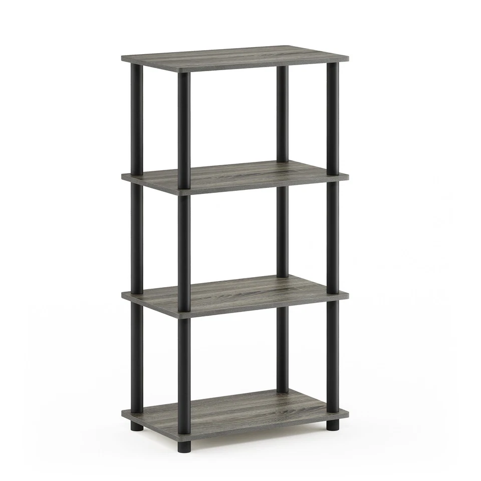 Furinno Turn-N-Tube No Tool Storage Shelf French Oak Gray/Black 4 Tier - Image 1 of 1